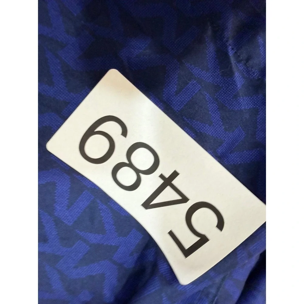 Michael Kors Mens Navy Blue Monogram Logo Swim Trunks Shorts Size L Drawstring